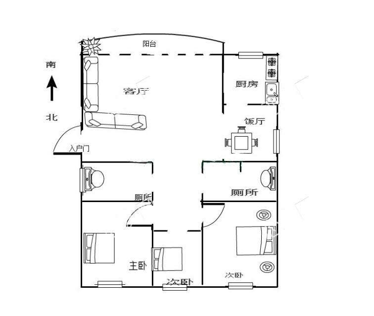 乘风小区，3室2厅2卫，124.00㎡，普装，售价27万 二手房