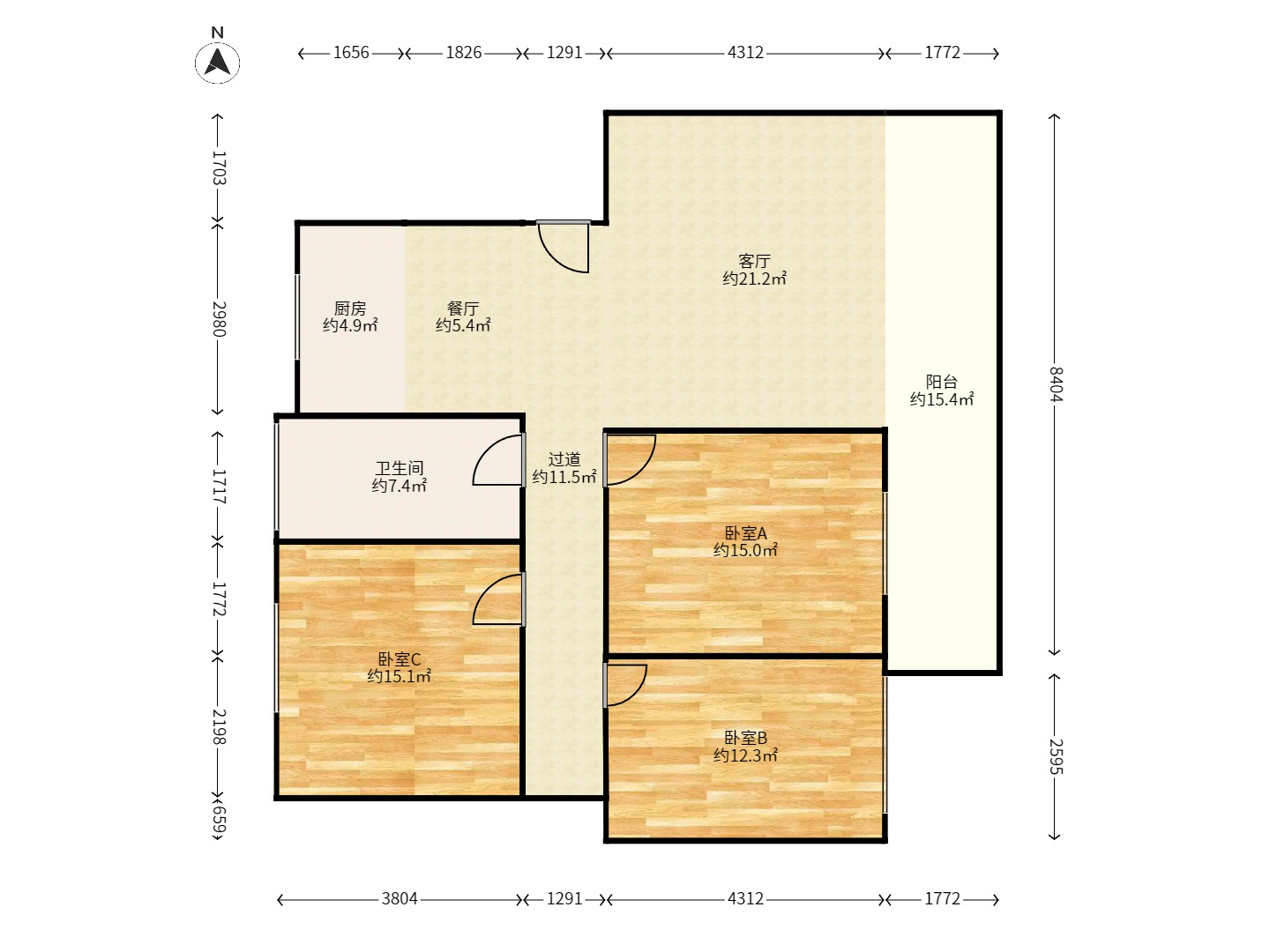 和平小区，3室2厅1卫，110.42㎡，普装 二手房